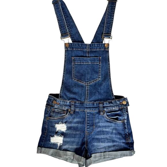 Distressed Blue Jean Shortalls Overalls Shorts Women's 5 Country Cowgirl READ - Picture 1 of 15